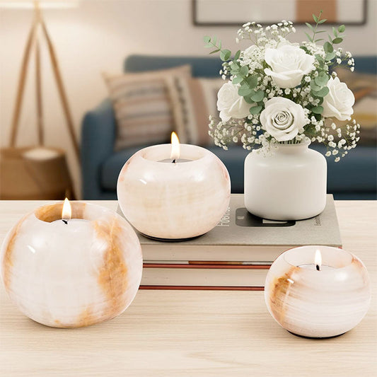 Radicaln Marble Tealight Candle Holder Set of 3 - Pillar Candle Holder
