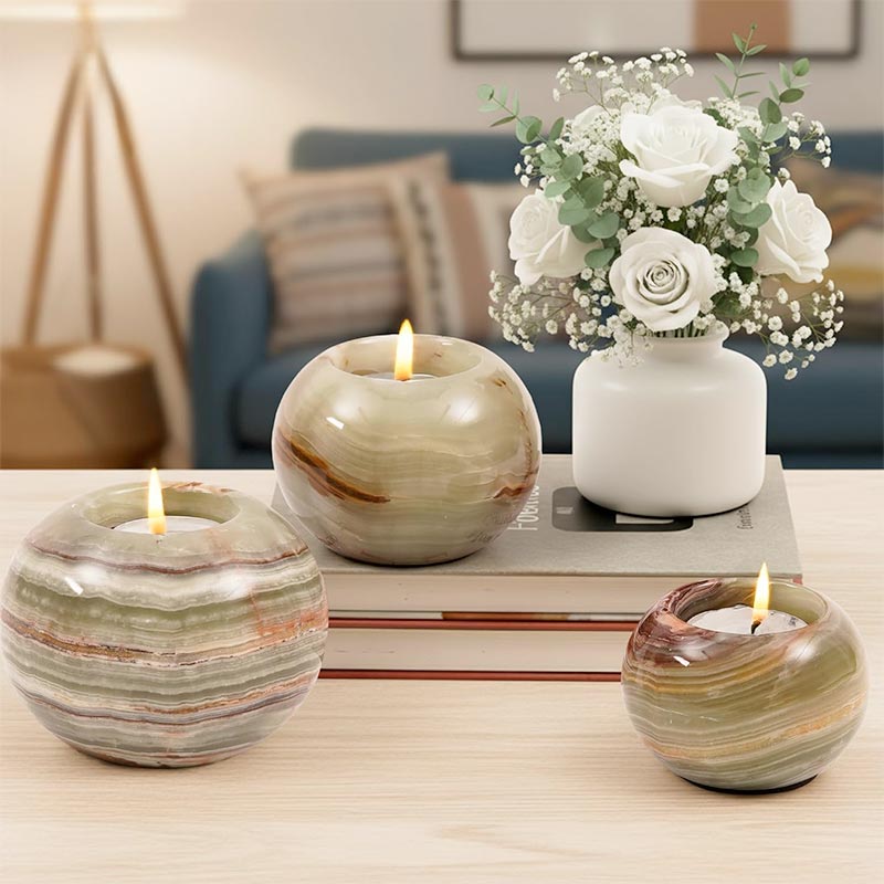 Radicaln Marble Tealight Candle Holder Set of 3 - Pillar Candle Holder
